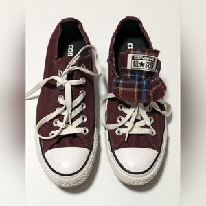Converse All Star Maroon Burgundy Double Tongue Plaid Low Tops